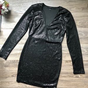 Black Sequins Silver V Neck Sexy Bodycon Dress